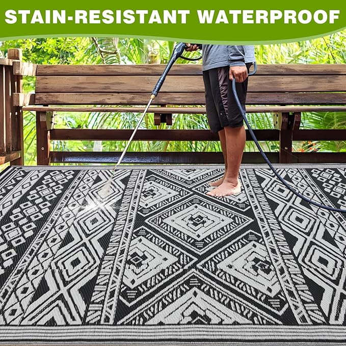 Outdoor Rug 9x12 ft Waterproof, Reversible Outdoor Plastic Straw Rug for Patios Clearance, Outdoor Area Rug Carpet RV Mat for Camping Backyard Deck Porch