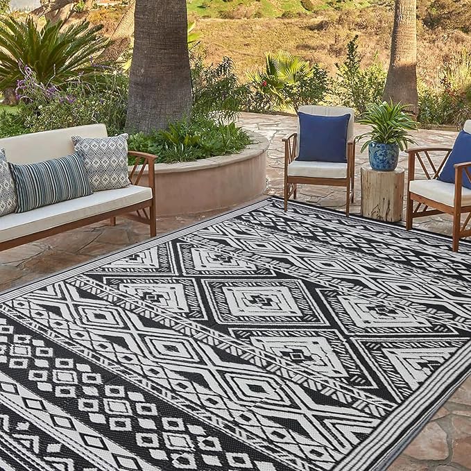 Outdoor Rug 9x12 ft Waterproof, Reversible Outdoor Plastic Straw Rug for Patios Clearance, Outdoor Area Rug Carpet RV Mat for Camping Backyard Deck Porch