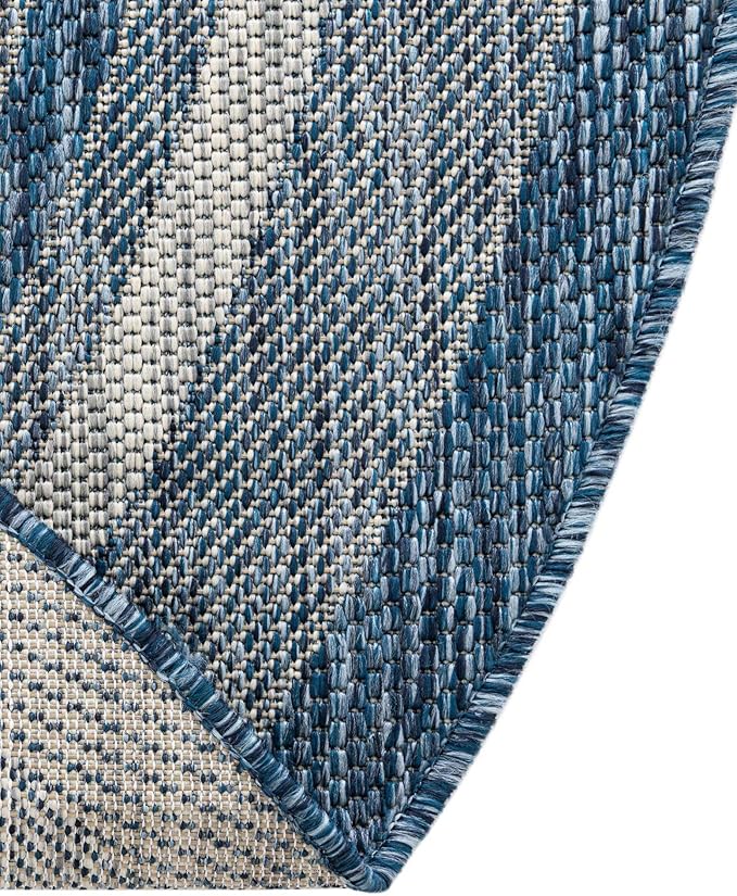 Unique Loom Outdoor Border Collection Area Rug - Soft Border (2' 2" x 3' 7" Hearth, Blue/ Ivory)