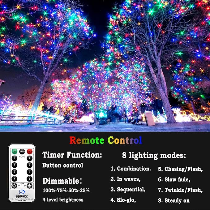 KNONEW 403FT 1000 LED Christmas Lights Outdoor String Lights 8 Modes & Timer Fairy Light Plug in Waterproof LED String Lights for Xmas Yard Tree Wedding Party Holiday Decorations (Multicolor)