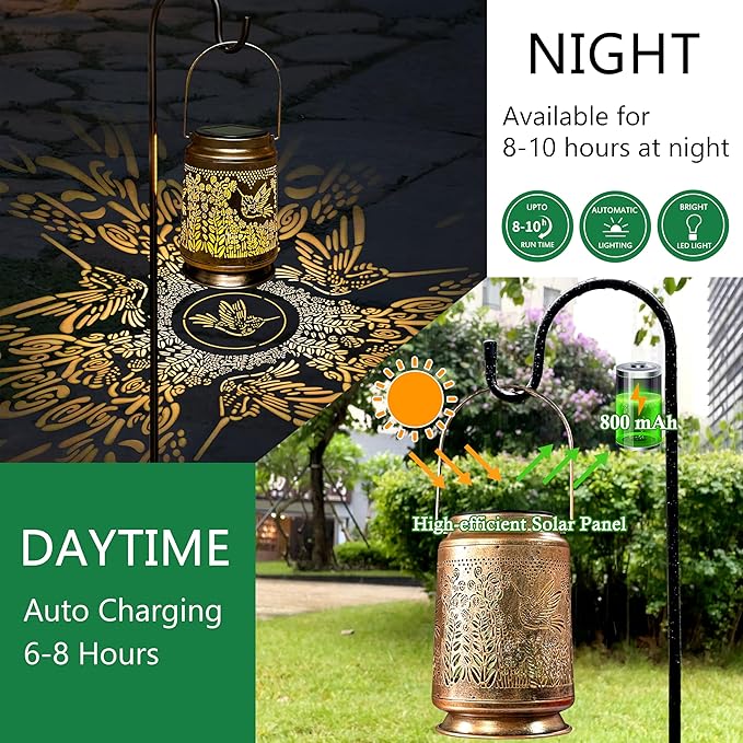 KY&BOSAM Fly Hummingbird Solar Lanterns Outdoor Waterproof Hanging Solar Lights Christmas Gifts for Women Men Metal Bird Decoration LED Solar Lantern Garden Decor for Yard,Tabletop,Pathway,Landscape