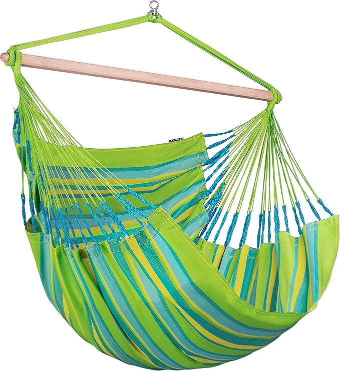 LA SIESTA® XL King Domingo Hammock Chair Swing & Tree Mount Kit - Suspension Kit for Trees Beams Posts - Weatherproof, Outdoor Indoor Hammock Swing - Hanging Chair for Bedroom Patio - Lime