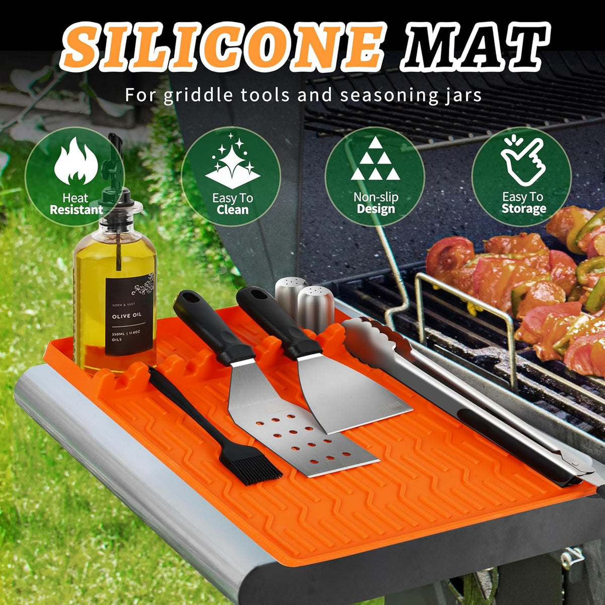Griddle Accessories Kit for Blackstone – 14 PCS Flat Top Grill Tools Set with Stainless Steel Spatulas, Scraper & Bottles, Carry Bag Included – Outdoor BBQ Gift for Men