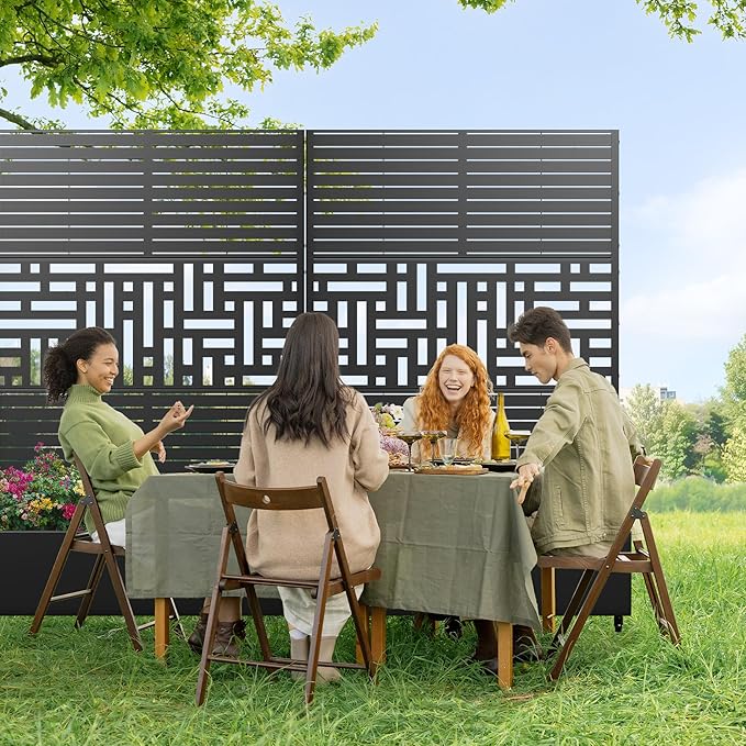 Casaphoria Metal Raised Garden Bed with Trellis and Wheels, 72"x47"x16" Planter Box for Climbing Plants, Vegetables & Vines, Features Drainage Holes and Privacy Screen, Black(Louvered&Helen)