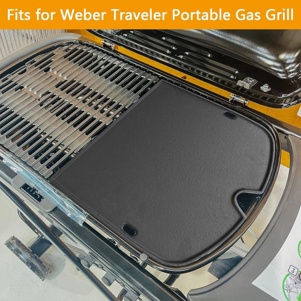 BBQ-PLUS Cooking Griddle Portable Grill Accessories for Weber 901001 Traveler Griddle, BBQ Cast Iron Grill Plate Replacement Parts for Weber Traveler Griddle Insert 7034 9030001 9013001 9010001
