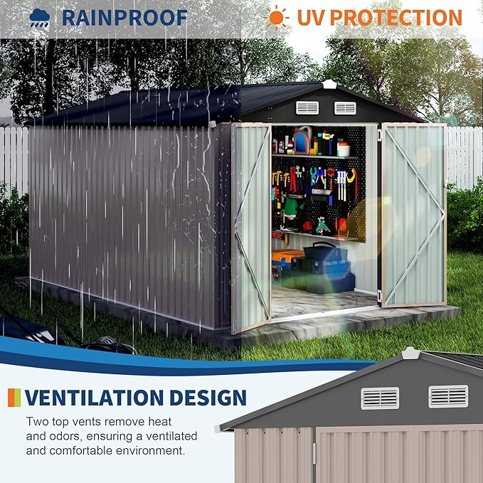 8x12 FT Metal Storage Sheds Outdoor, Metal Yard Sheds Garden Shed Kit, Metals Tool Shed with Lockable Door, Metals UtilityShed Buildings with Air Vent for Backyard Garden Patio Lawn
