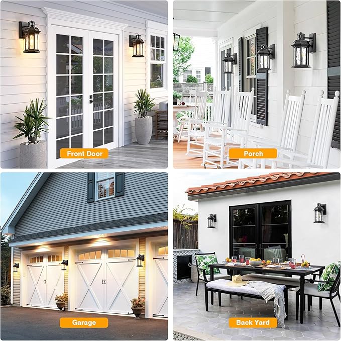 VIANIS Motion Sensor Outdoor Wall Lights, 2-Pack Black Outdoor Light Fixture, Exterior Lights for House, Front Porch Light Lantern Wall Mount Sconce Lighting, Dusk to Dawn Outside Lights for Patio