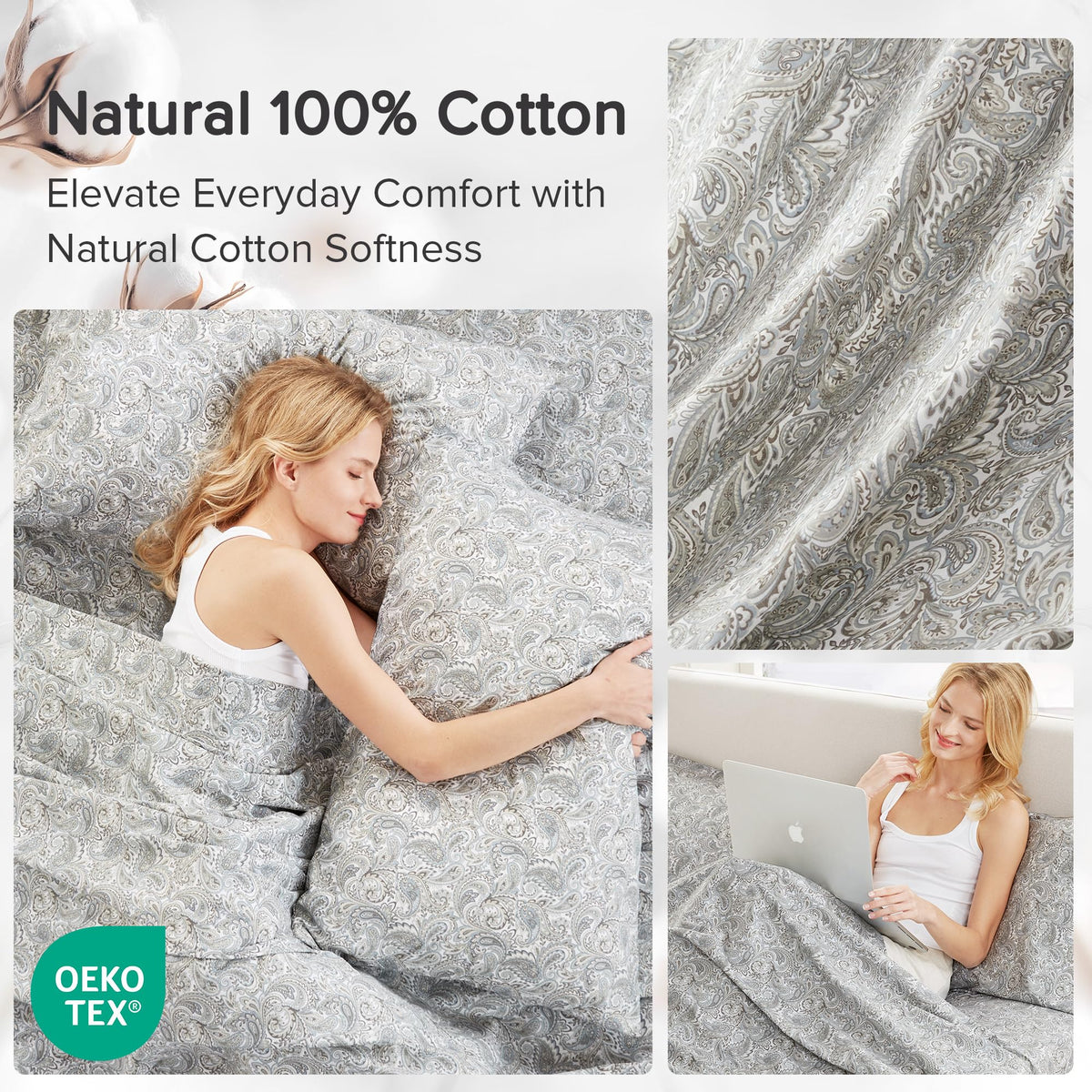 Comfort Spaces 100% Cotton Percale Sheets Queen Size 4 Piece, Paisley Multi