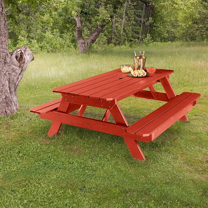 highwood Hometown Picnic Table, 6 Foot, Rustic Red