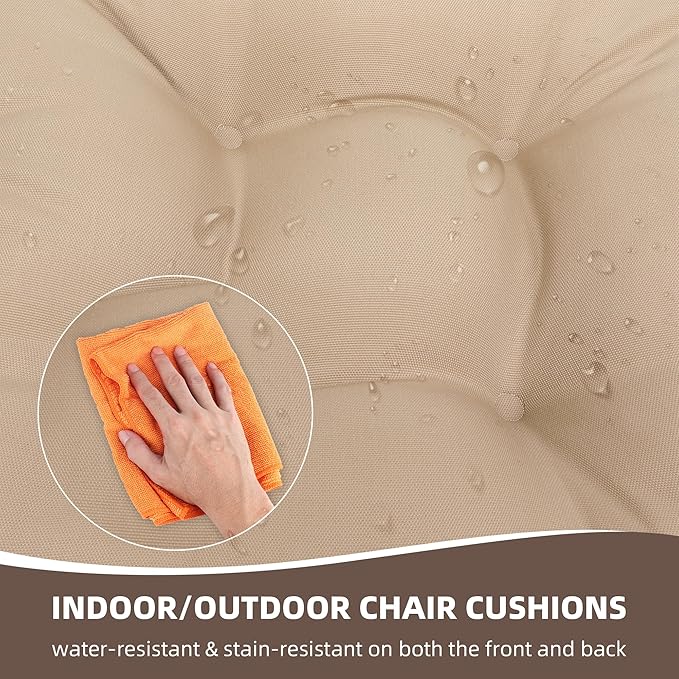 RACE LEAF Outdoor Seat Cushions Set of 2, 19" x 19" Square Patio Cushions, Plump Filling Tufted Water-Resistant Olefin Chair Seat Cushion with Ties for Non-Slip Support, Khaki