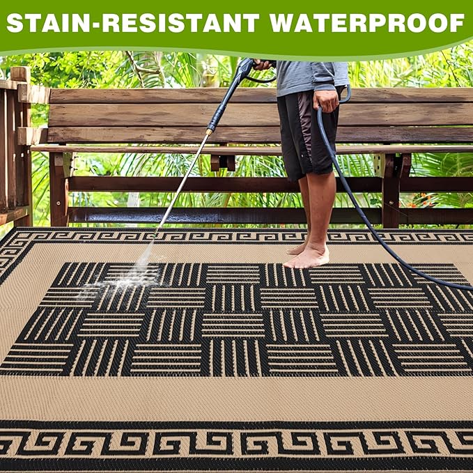 Outdoor Rug 6x9 ft Waterproof, Reversible Outdoor Plastic Straw Rug for Patios Clearance, Outdoor Area Rug Carpet RV Mat for Camping Backyard Deck Porch