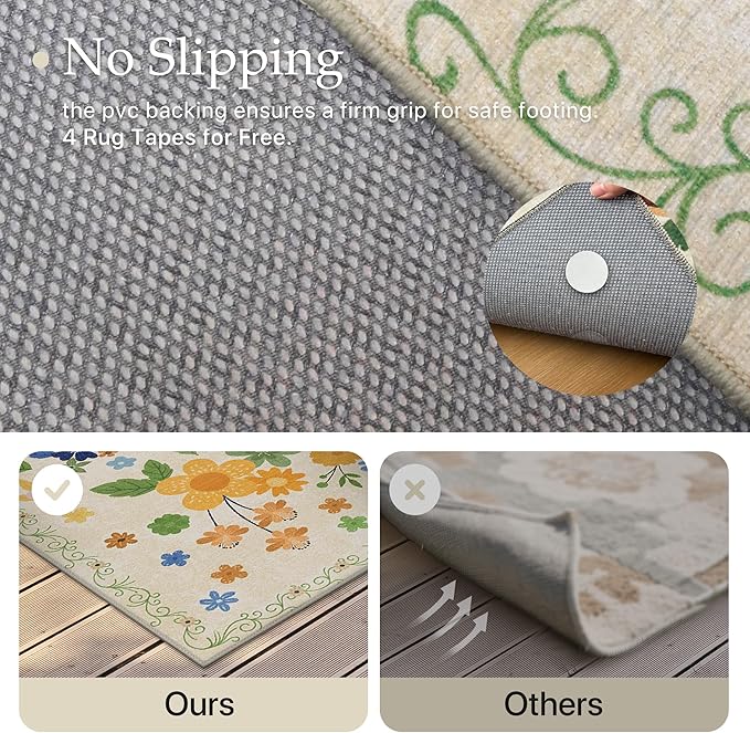 GENIMO Indoor Outdoor Area Rug 2' X 10' Waterproof, Washable Door Mat Non Shedding, Easy Cleaning Floral Outdoor Carpet for Patio, Entryway, Porch, Bathroom, Living Room, Bedroom, Backyard
