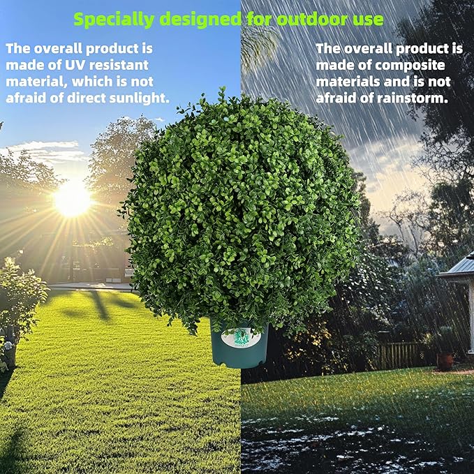 QIANYUN Artificial Plants Outdoor-14Inch Fake Plants Faux Boxwood Plants Outdoor- UV Resistant Shrub for Outdoor/Indoor Decor, Perfect for Porch, Garden, and Backyard