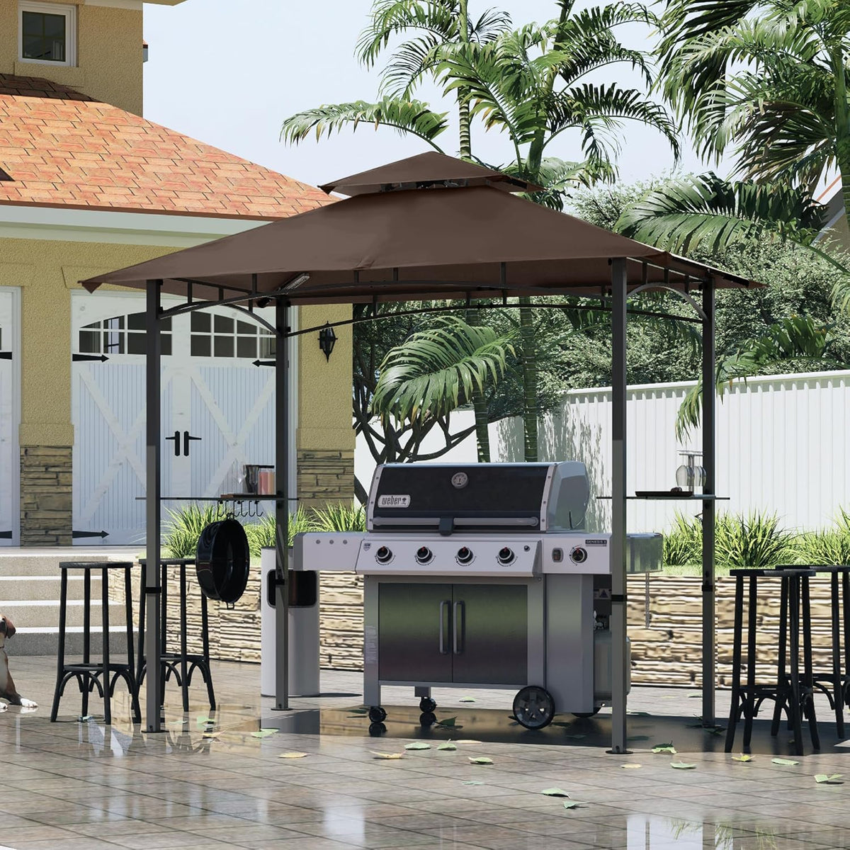 MASTERCANOPY 8 x 5 Grill Gazebo Outdoor BBQ Gazebo Canopy with 2 LED Lights (Brown)