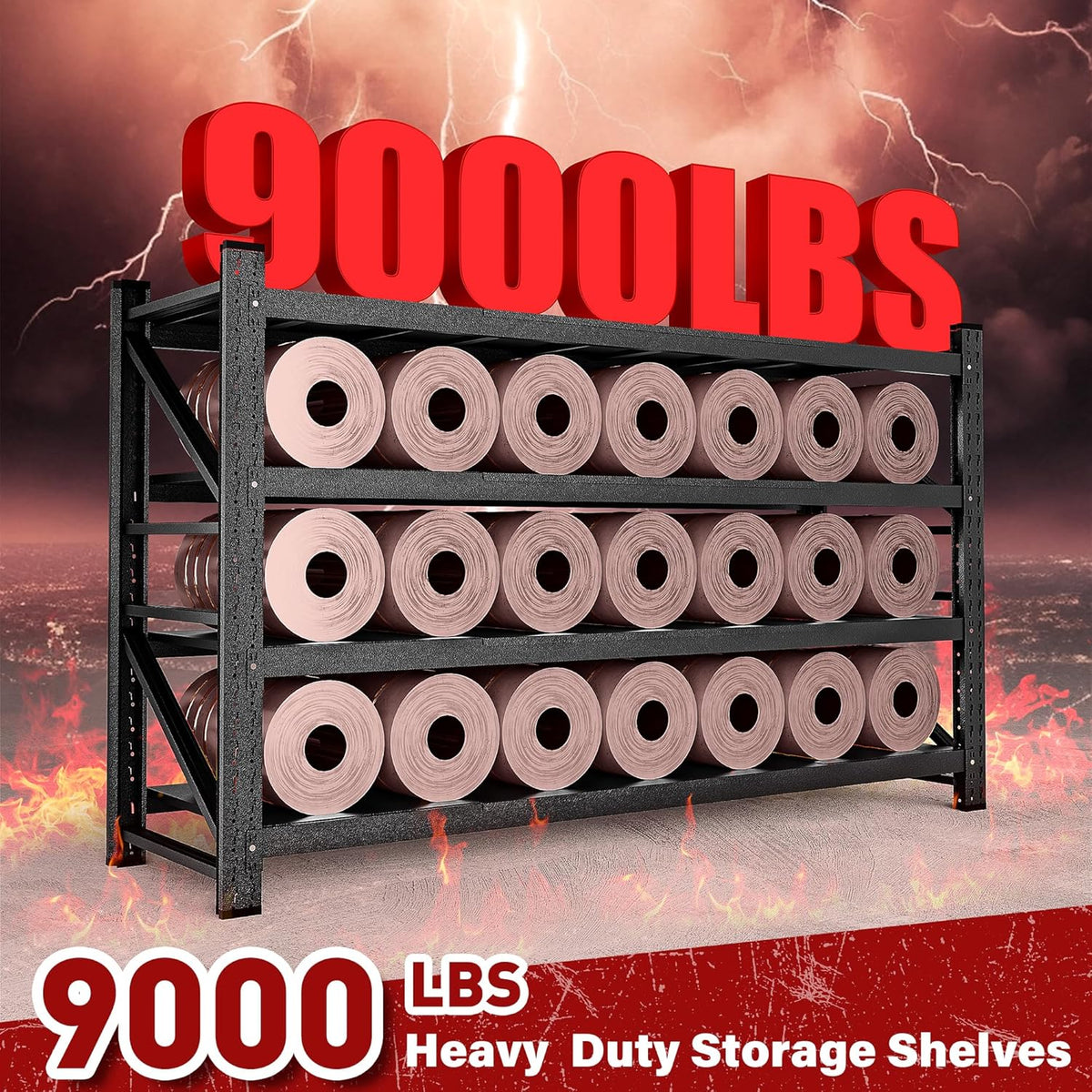 9000LBS Heavy Duty Garage Shelving Units,77" Wide & Deep Storage Shelves,Metal Garage Shelves,Large Storage Rack,Steel Shelf,Industrial Shelving for Shop,Warehouse,Basement,77" W x 24" D x 70" H