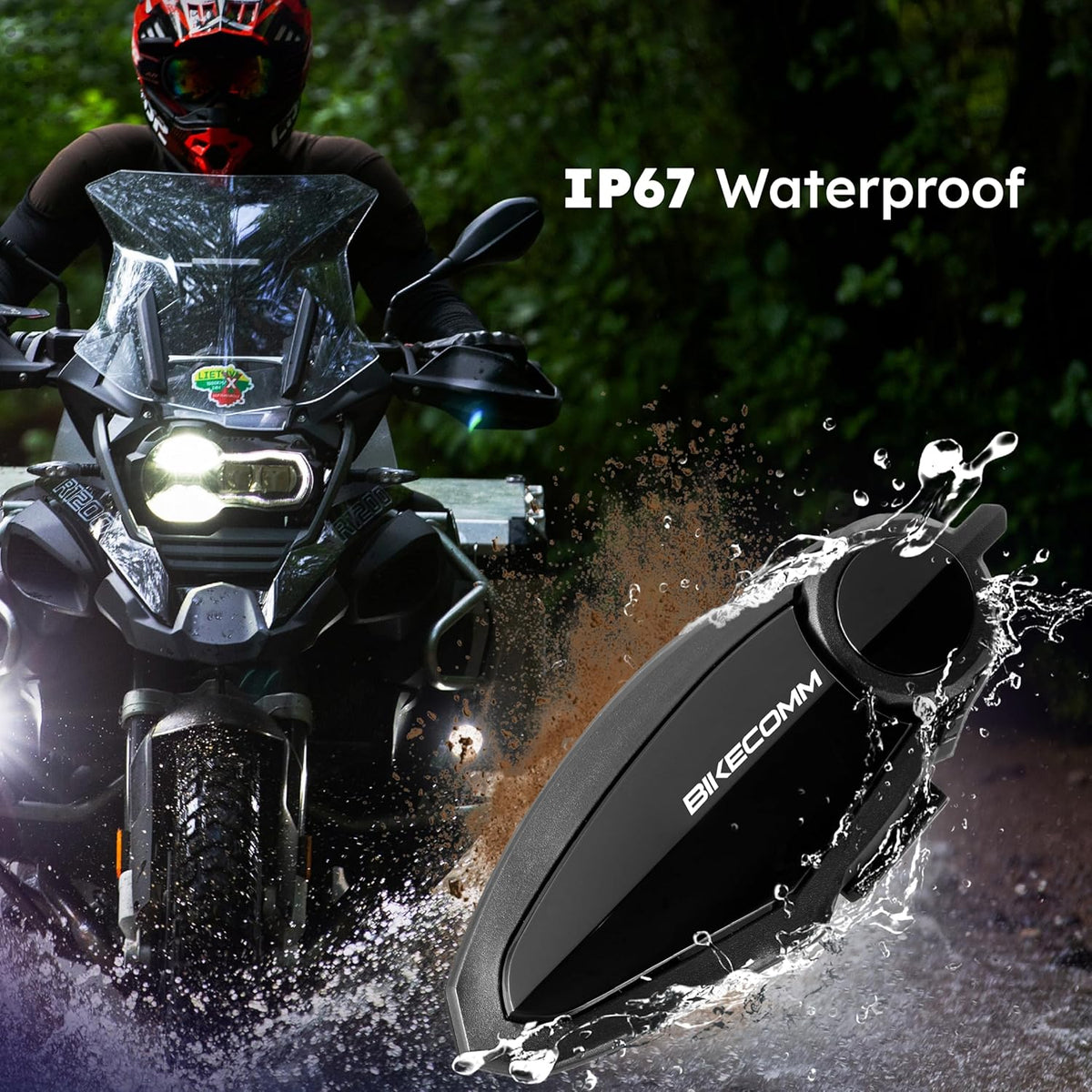 BK-S2 Motorcycle Bluetooth Intercom Headset - Helmet Communication System, Waterproof Speaker, Voice Comm Earbuds, Helmet Headphone, Noise Cancellation (Single Black)