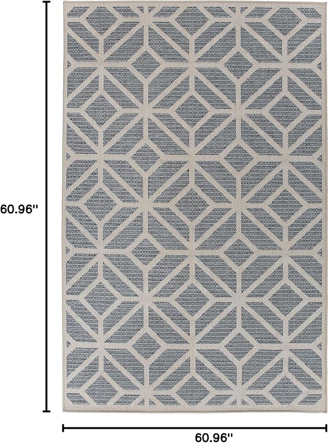 Rugshop Contemporary Geometric Design for Patio Rugs,Deck Rugs,Balcony Rugs Indoor/Outdoor Area Rug 5' x 7' Blue
