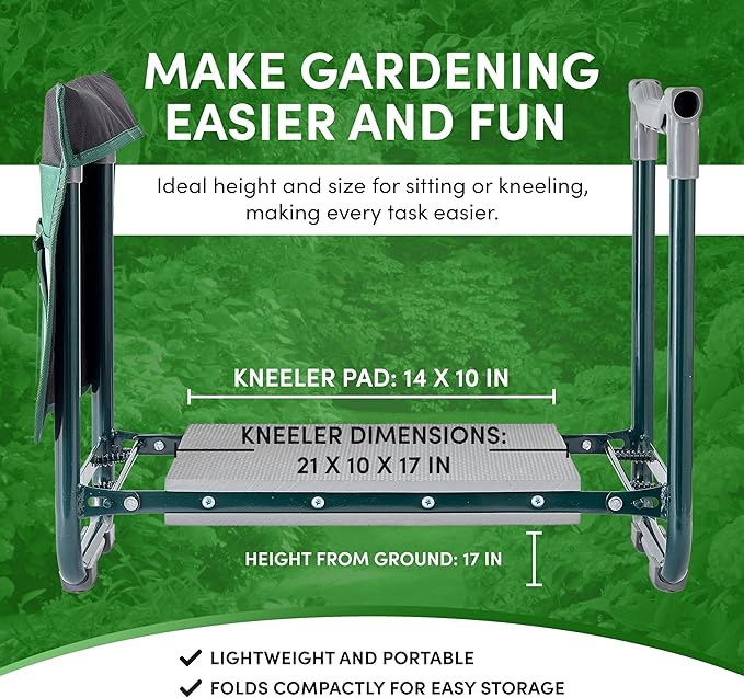 Garden Kneeler Seat Bench, Garden Kneeling Bench with Sunshade Umbrella, Ergonomic Handles, Folding Table, and Potting Mat, 10.2" Foam Knee Seat, Loading Capacity 330 Lbs