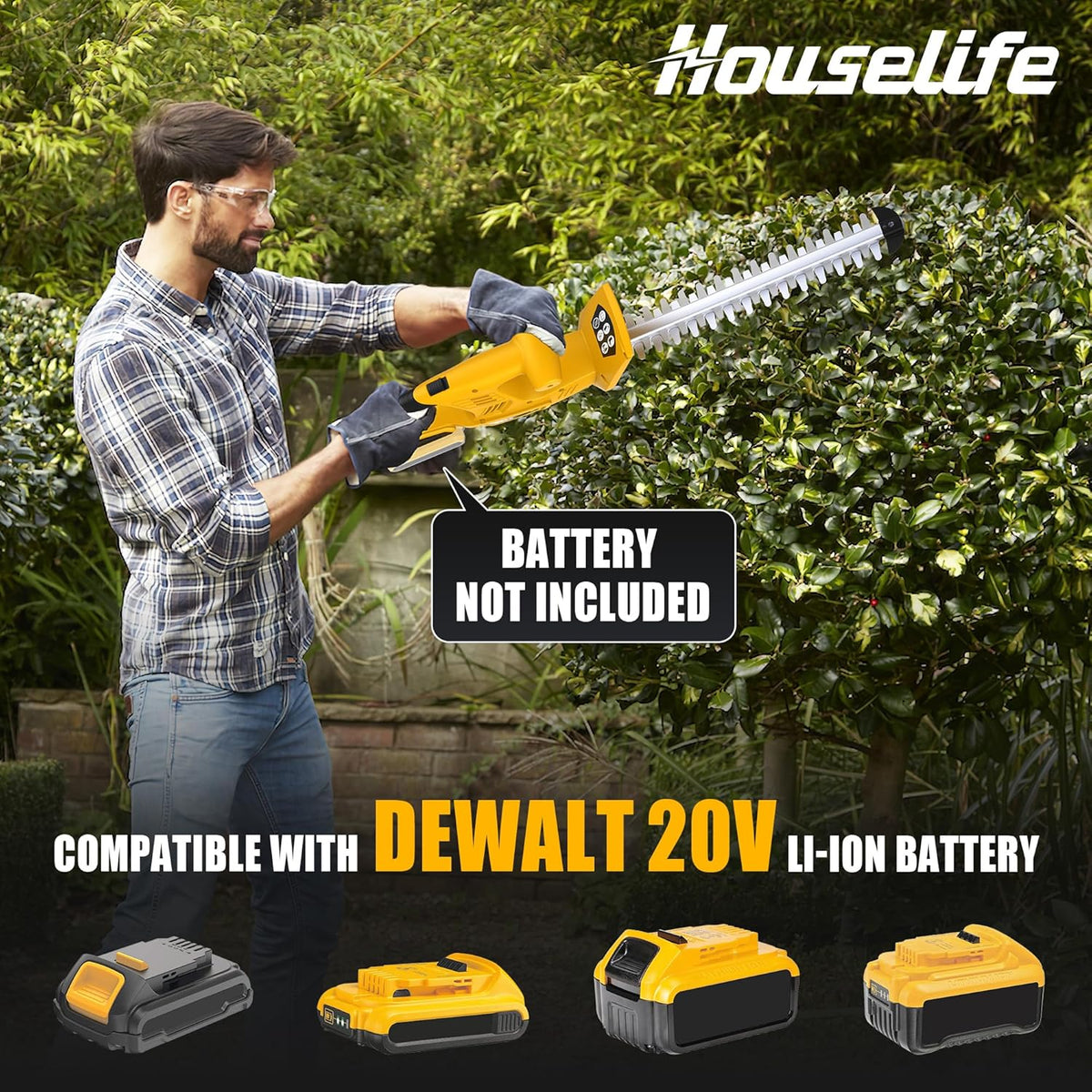 Houselife Cordless Hedge Trimmer and Leaf Blower Combo Compatible with Dewalt 20V Max Battery (Tool Only), 18'' Battery Powered Hedge Trimmers and Electric Leaf Blowers Lawn Care, Yard, Garden