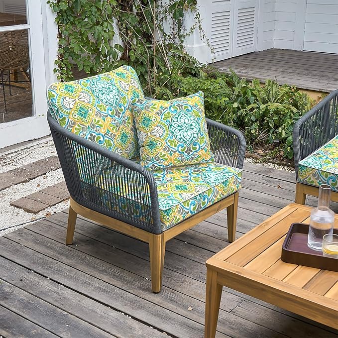LVTXIII Outdoor Deep Seat Cushion 22"x22"x4" Patio Seat and Back Cushion Set Seasonal Chair Cushion for Dining Arm Chairs, Wicker Chairs and Garden Furniture Decoration, Damask Green