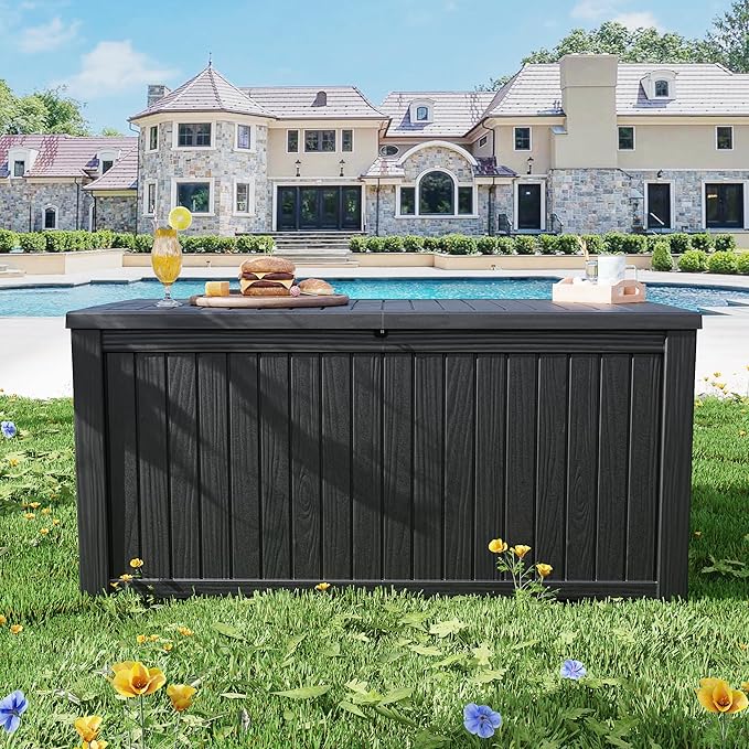 200 Gallon Outdoor Storage Box - Waterproof Patio Deck Box for Outside Deliveries, All-Weather Resin Bin with Lock for Cushions & Tools, UV-Resistant, Matte Black