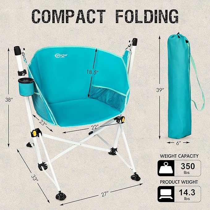 Portal Hammock Camping Chair Folding Rocking Chair Portable Swinging Chair with Cup Holder for Outdoor Lawn Backyard Patio Car Camp Sports Concerts,Support 350 lbs Blue