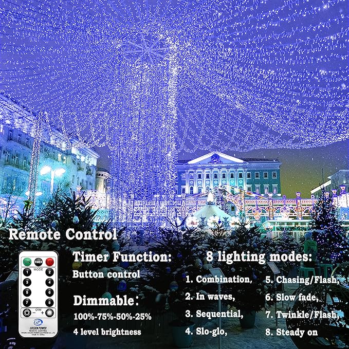 KNONEW 403ft 1000 LED String Lights Outdoor Christmas Light 8 Modes & Timer Fairy Lighting Plug in Waterproof for Xmas Yard Tree Wedding Party Holiday Decorations (Blue)