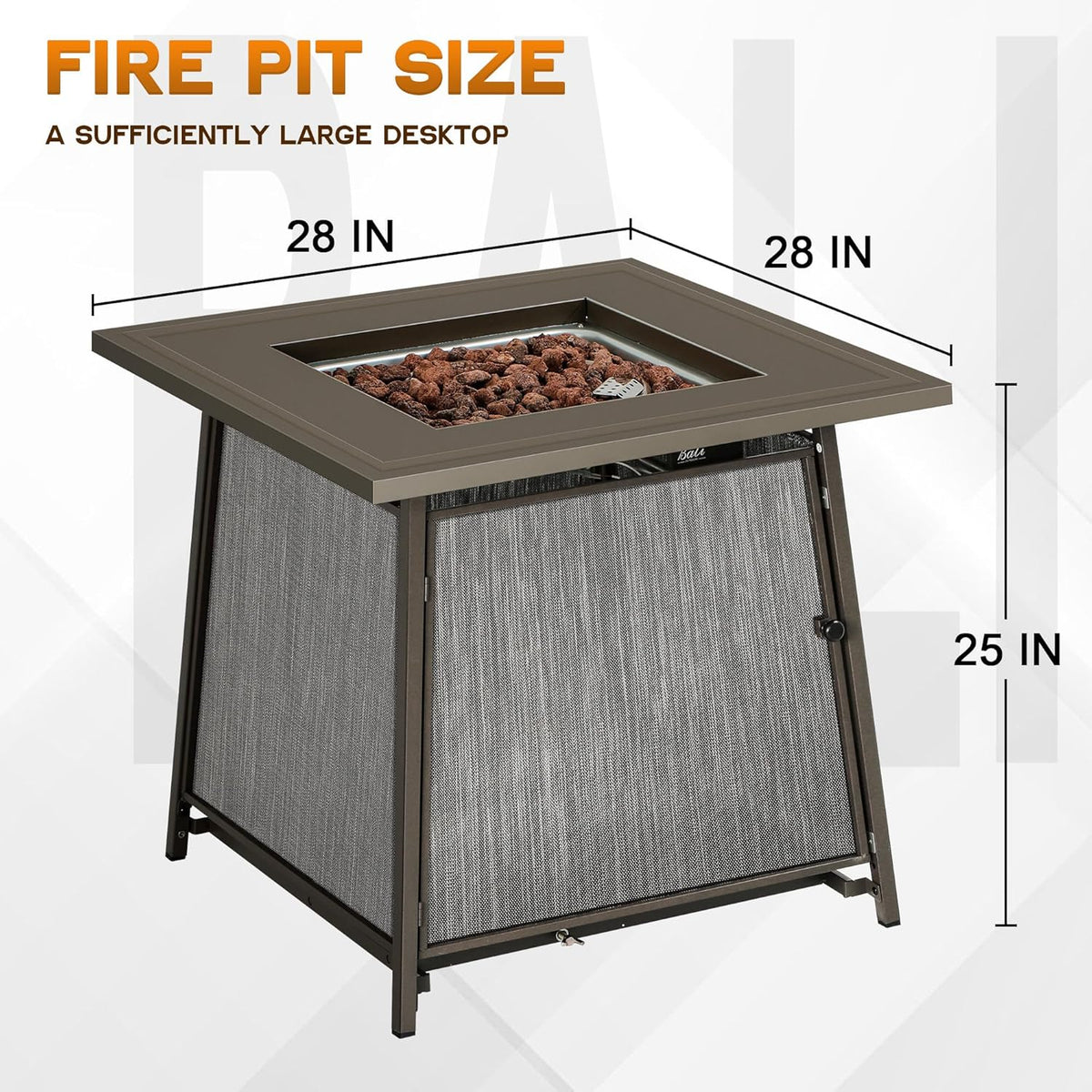 BALI OUTDOORS 50,000 BTU Propane Fire Pit Outdoor, 28 inch Propane Fire Pit Table Square, Gas Firepits for Outside Patio, Garden, Backyard