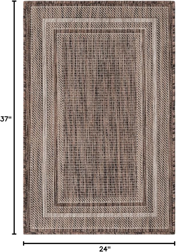 Unique Loom Outdoor Border Collection Area Rug - Soft Border (2' x 3' 1" Rectangle, Brown/ Ivory)
