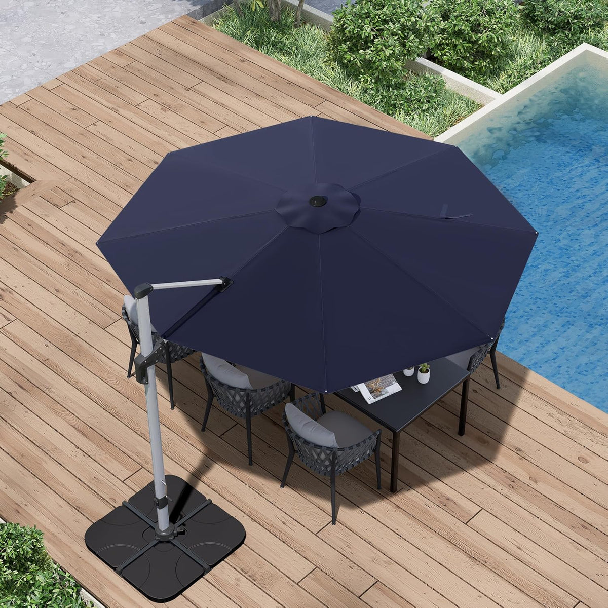 Patio Umbrella, 11FT Outdoor Cantilever Umbrella with 360-degree Rotation for Garden, Deck, Backyard, Pool and Beach, Navy Blue