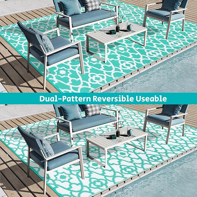HEBE Outdoor Rug Waterproof 8x10, Reversible Plastic Straw Rug RV Camping Rug, Indoor Outdoor Patio Mat Clearance, Outside Carpet for Porch,Deck,Camper,Balcony,Backyard,Picnic