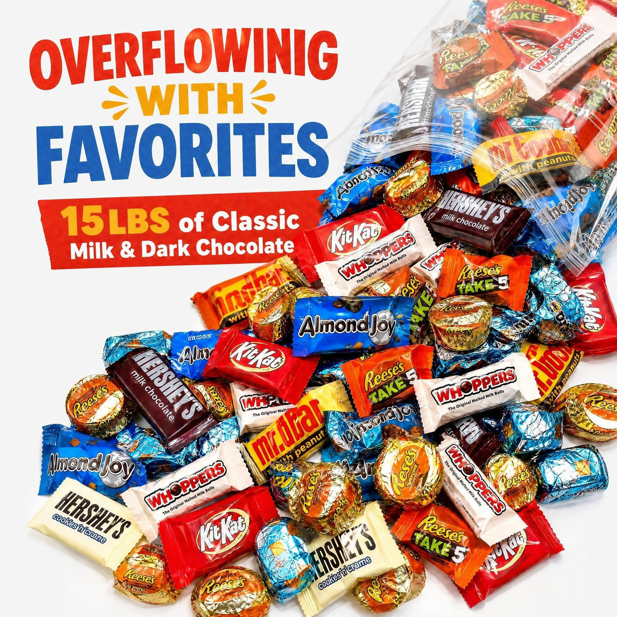 Bulk Chocolate Assortment Variety Pack - Chocolate Candy Variety Pack - 15 lb Bag of Milk, Dark, Bars and more! Bulk Candy Mix for Treat Bags (15 LBS)