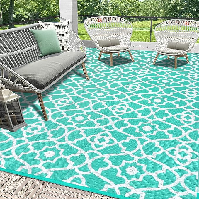HEBE Outdoor Rug Waterproof 8x10, Reversible Plastic Straw Rug RV Camping Rug, Indoor Outdoor Patio Mat Clearance, Outside Carpet for Porch,Deck,Camper,Balcony,Backyard,Picnic