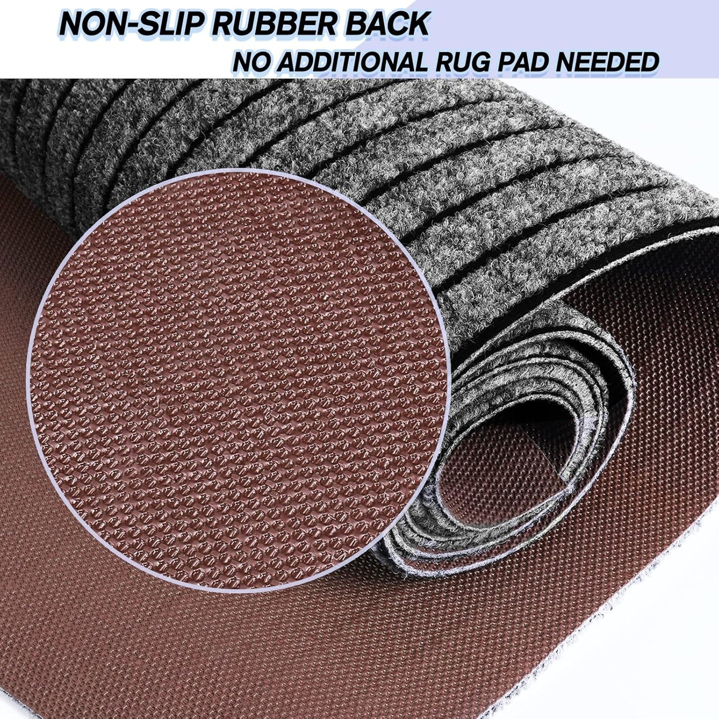 Custom Size Backed Non-Slip Area Rugs Runner, Easy Clean, Waterproof Runner Rugs for Hallway Entryway, Kitchen, Laundry, 3FT x 72FT, Gray Stripe