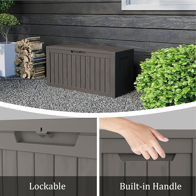 80 Gallon Outdoor Storage Box with Wheels, Waterproof Lockable Resin Deck Box Patio Storage Bin for Pool Accessories Cushion Furniture, Garden Tools, UV-Resistant Outside Delivery Grey