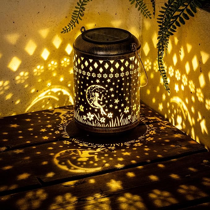 Solar Lanterns Outdoor Hanging Waterproof,Fairy Garden Decor Gifts for Women Mom, Solar Lights Metal Fall Decoration Outside for Yard, Patio,Garden,Backyard,Porch