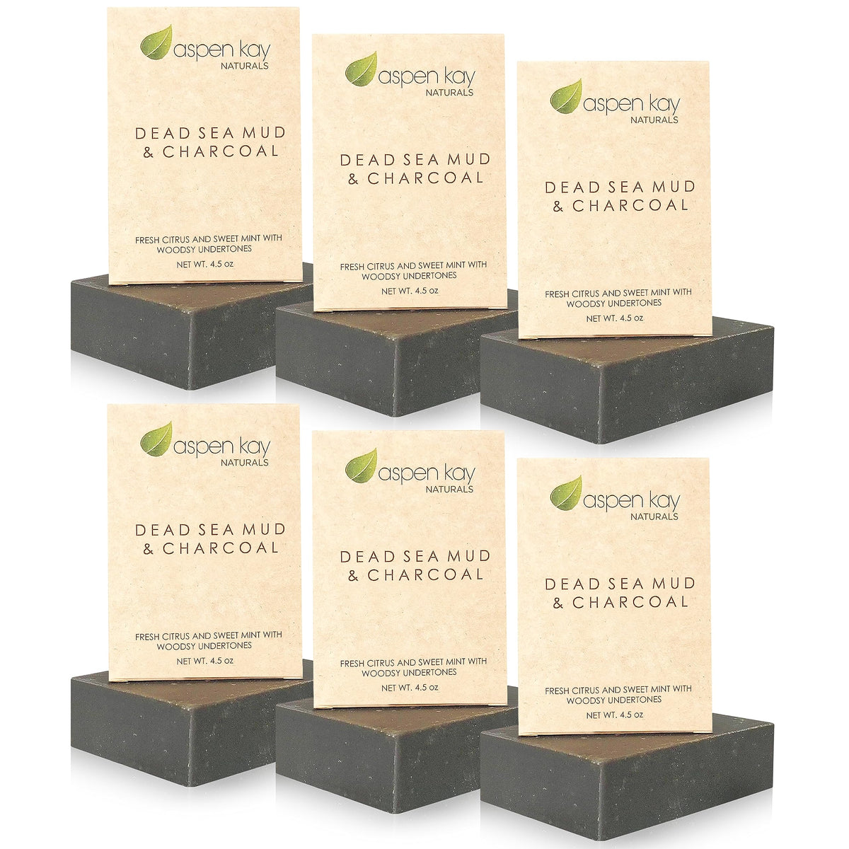 Aspen Kay Naturals Handmade Dead Sea Mud Soap Bar For Face & Body (6 Pack) Natural & Organic - Activated Charcoal & Pure Essenti