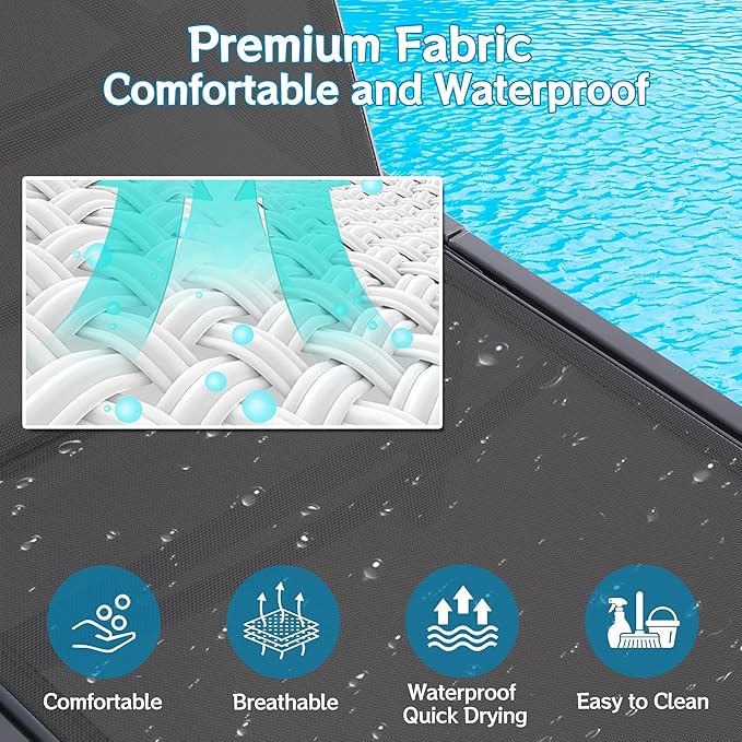 Outdoor Chaise Lounge Chair Set of 2, Foldable & Assemble-Free, 6 Adjustable Positions, Durable Rust-Resistant Frame, Portable Outdoor Pool Lounge Chairs for Pool Patio Beach, Black