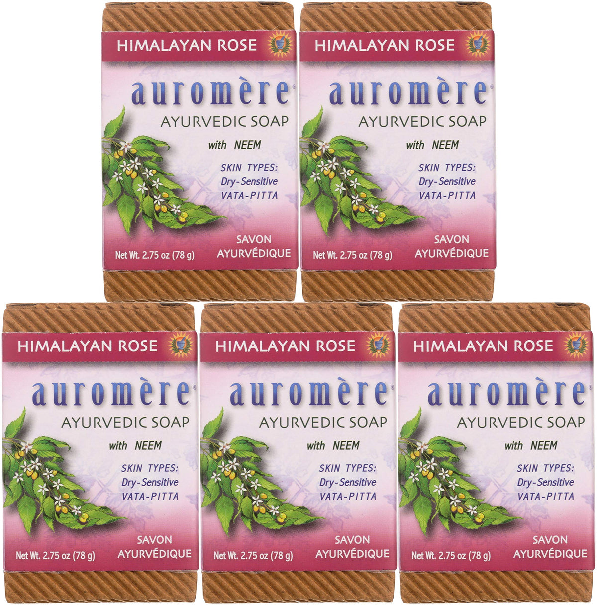 Auromere Ayurvedic Bar Soap, Himalayan Rose - Eco Friendly, Handmade, Vegan, Cruelty Free, Natural, Non Gmo (2.75 Oz), 5 Pack