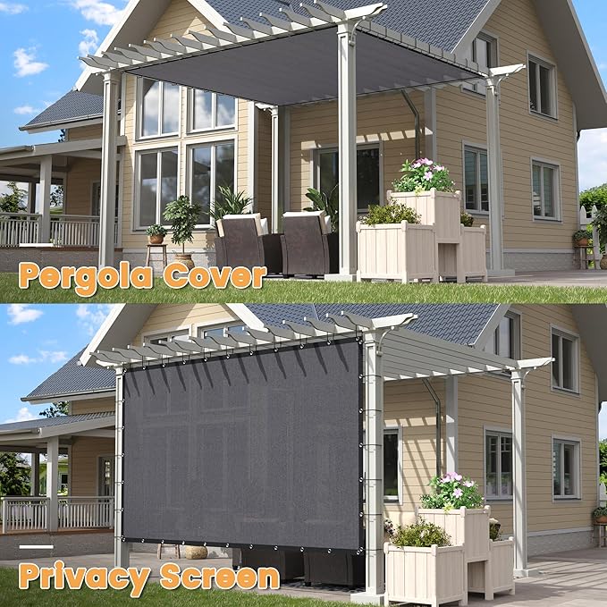 VICLLAX Shade Fabric Sun Shade Cloth with Every 2 FT Grommets for Patio Garden Pergola Cover Canopy 10x14 FT, Grey