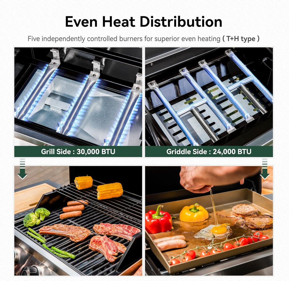 5 Burner Griddle Grill Combo, 2 in 1 Propane Gas BBQ Grill with Porcelain-Enameled Cast Iron Grates & Pan, Outdoor Flat Top Griddle, 695 Sq. In. Propane Barbecue Grill for Patio Backyard Balcony