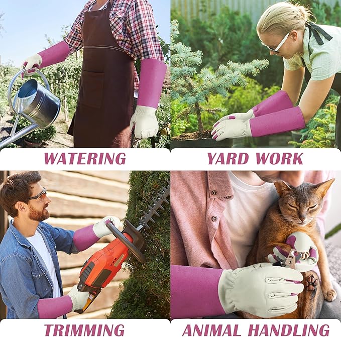 HANDLANDY Rose Pruning Gardening Gloves for Men & Women, Thornproof Long Gauntlet Gloves, Pigskin Leather - Breathable & Durability (Small)