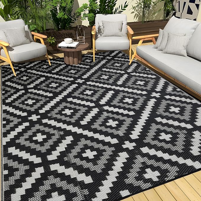 Outdoor Rug 9x12 ft Waterproof, Reversible Outdoor Plastic Straw Rug for Patios Clearance, Outdoor Area Rug Carpet RV Mat for Camping Backyard Deck Porch