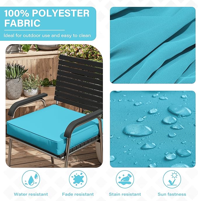 Patio Chair Cushions 18.5 X 16 X 4 Inch Waterproof Outdoor Seat Cushions for Patio Furniture, Outdoor Sofa Couch Pads with Ties & Handle, Set of 2, Lake Blue