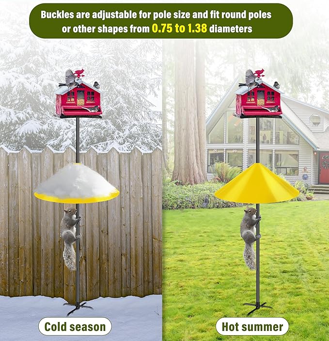 Squirrel Baffle for Bird Feeder Pole, 19-Inch Outdoor Bird Feeder Guard, Squirrel-Proof Birdhouse Baffles, Shepherd's Hook for Outside(Yellow)
