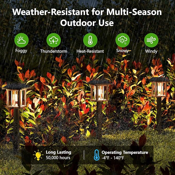 XMCOSY+ Solar Lights Outdoor Waterproof IP65, 25 LM Garden Light for Yard Pathway, Dual-Tone LED Lights with Seed Glass Metal, Solar Powered Landscape Walkway Pathway Decor Lighting (Warm White)