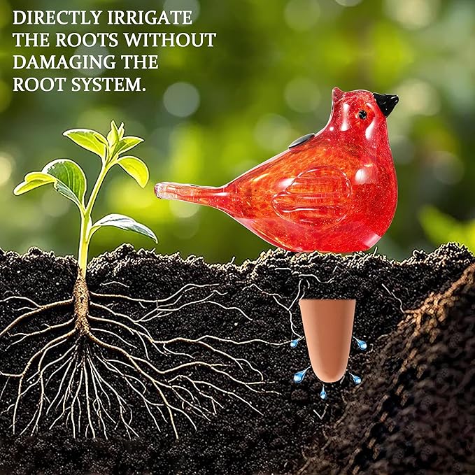 Glass Bird Shaped Plant Watering Ball Glass Automatic Watering Ball Flower Pot Insertion Spike Drip Irrigation Device Watering Ball Irrigation System Plant Enthusiast Gift (Red)