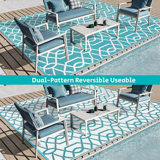 HEBE Outdoor Rug Waterproof 6x9, Reversible Plastic Straw Rug RV Camping Rug, Indoor Outdoor Patio Mat Clearance, Outside Carpet for Porch,Deck,Camper,Balcony,Backyard,Picnic