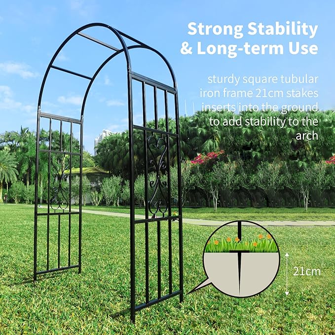 Arbors, Curved Metal Endurable Iron Trellis Plants Stand Use for Outdoor Garden Arbor Climbing Plants Wedding Arches Ceremony