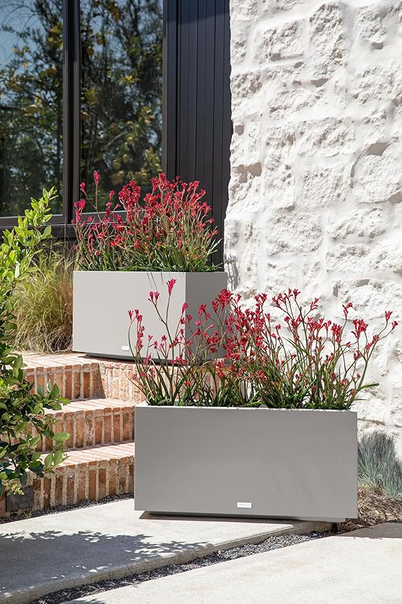 Veradek Block Series Long Box Planter - Large Rectangular Planter for Indoor or Outdoor Patio/Porch | Durable All-Weather Use with Drainage Holes | Modern Décor for Tall Plants, Flowers or Shrubs